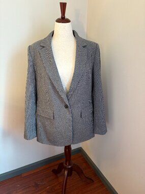 LOFT Blazer Size 14 Houndstooth Elbow Patch Career Jacket